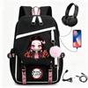 Anime Printed Canvas Backpack With USB Charging Port Teens Students School Travel Unisex