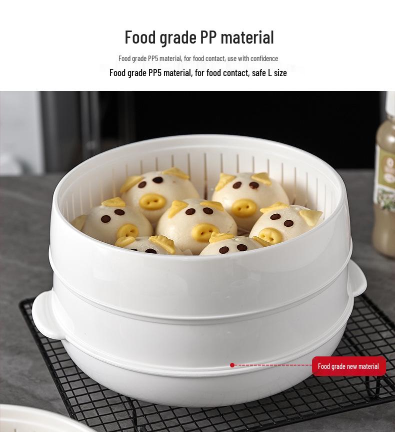 Dual-Layer Microwave Steamer: Food-Grade Water-Add Container with Thickened Tray & Grid