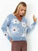 Women Winter Faux Mink Velvet Cropped Cardigan V Neck Floral Jacquard Knit Sweater
