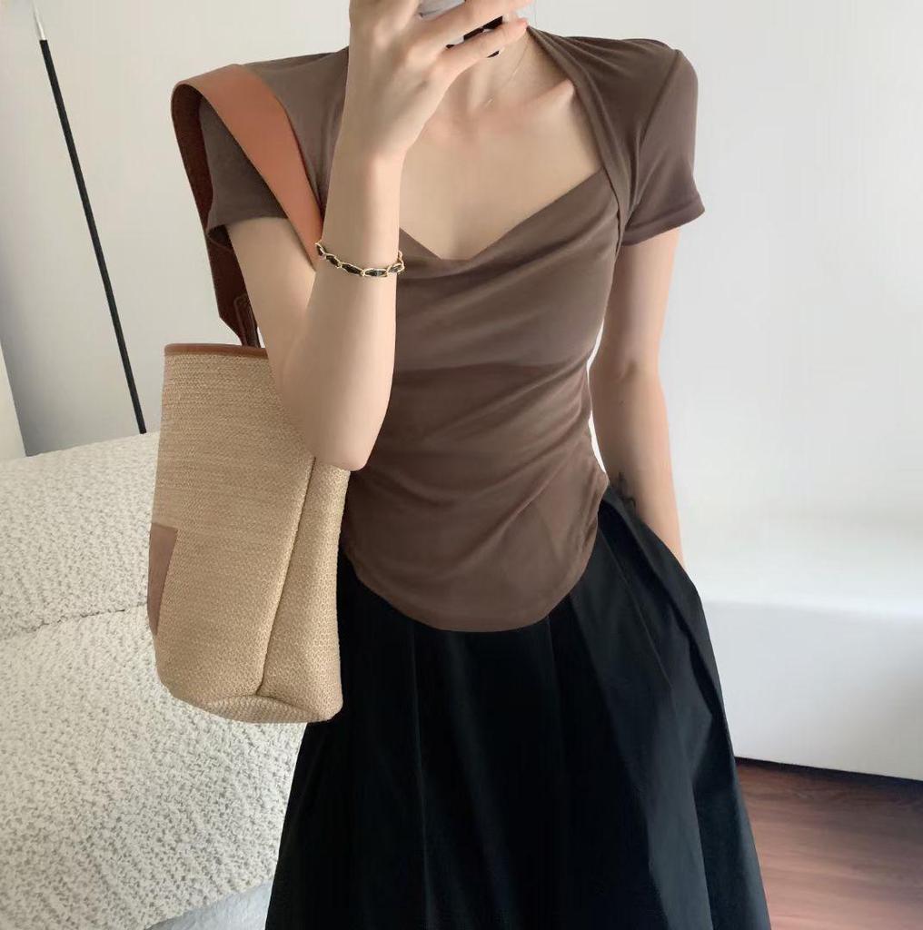 2025 Summer Slim Fit Pink Hot Girl T-Shirt for Women