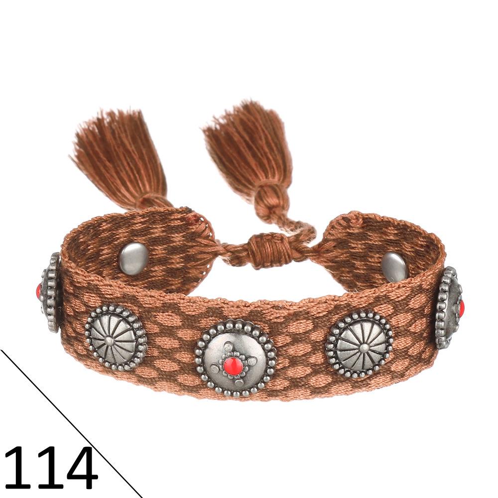 European Woven Bracelet with Metal Nail Buckle and Tassel for Women
