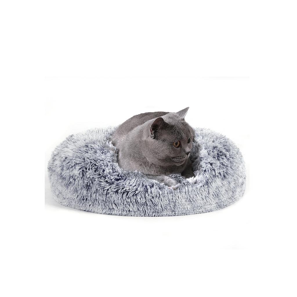 FEANDREA Dog Bed, Donut Cat Bed, Fluffy Calming Pet Bed with Removable, Washable Cover, Soft Long Plush, 50 cm, Grey
