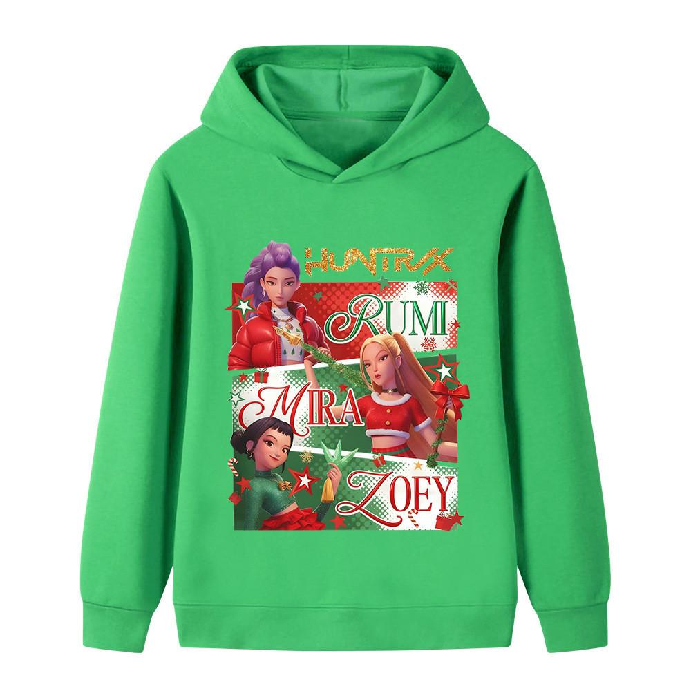 B1264 Kids Boys Girls Christmas New Year Kpop Rumi Zoey Mira Print Long Sleeves Hoodie