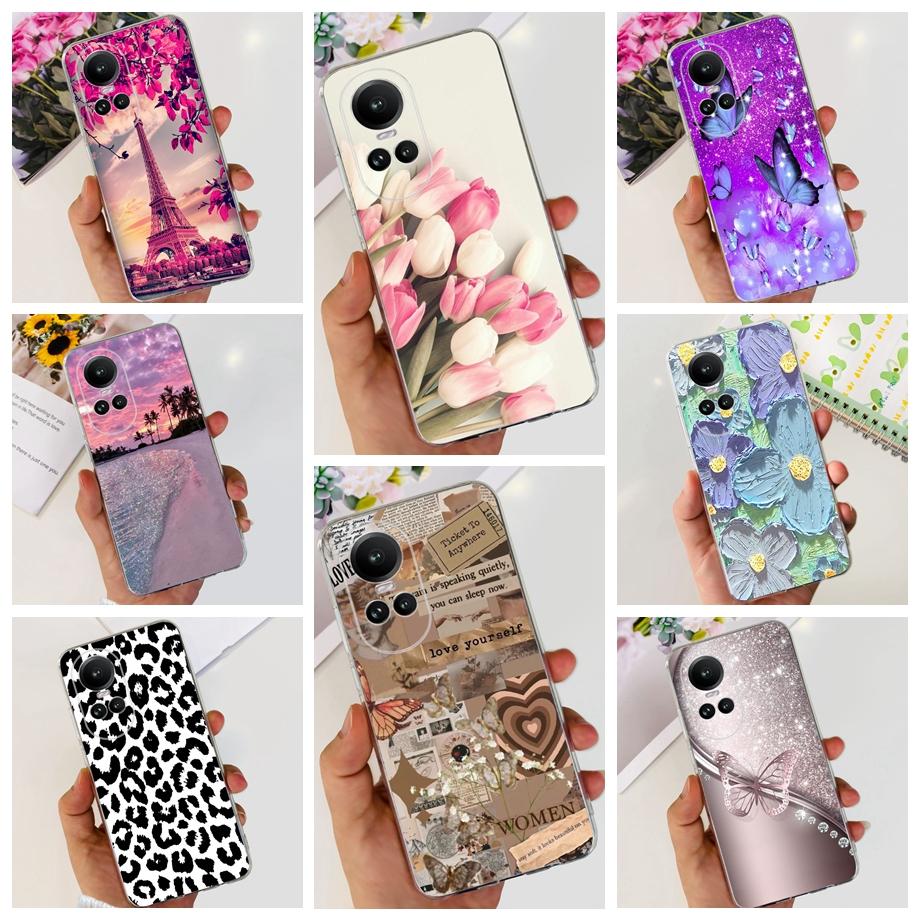 For Oppo Reno10 Pro Case Reno 10 5G Cover Soft TPU Black Silcione Bumper Coque For Reno 10pro Global Funads Women Fashion Print