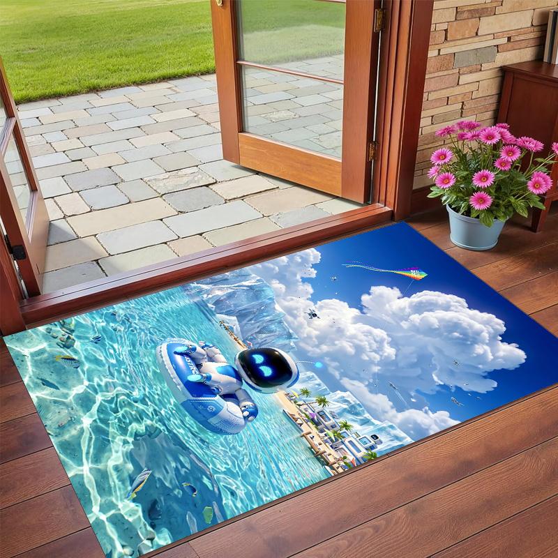 Tappeto Antiscivolo in Velluto di Cristallo, Tappeto con Design Astro Bot per Interni, Soggiorno, Camera da Letto, Decorazione per la Casa
