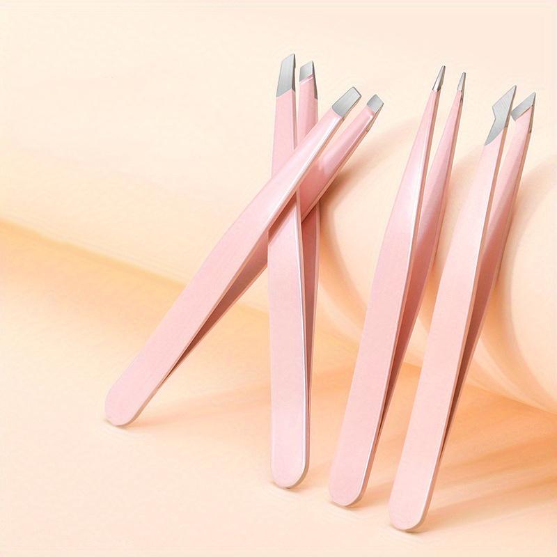4 Pcs Tweezers Set - Professional Tweezers For Eyebrows - Great Precision For Facial Hair, Splinter And Ingrown Hair Removal Wit