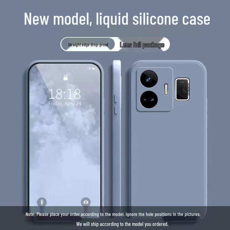 Realme GT Neo 5 Plain Color Liquid Silicone Case - Full Coverage, Anti-Drop, Soft, Straight Edge Design