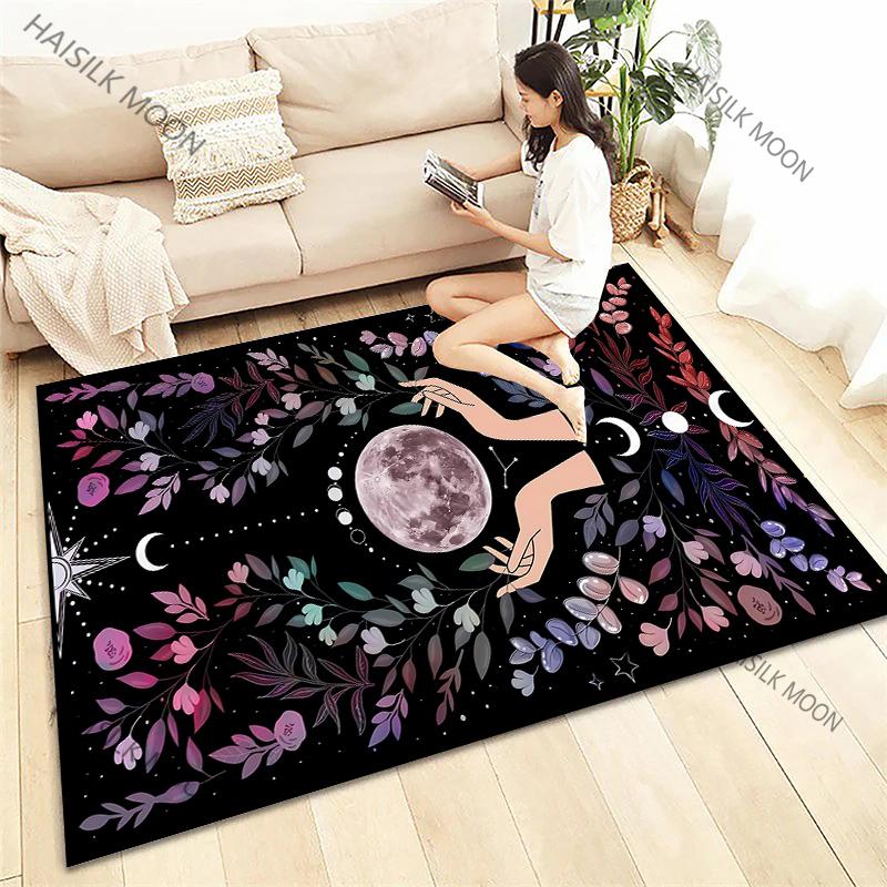 Sun Moon Flowers Tarot Printed Four Seasons Carpet Living Room Bedroom Sofa Office Large Area Decorative Mat Kids Play Rugs Gift