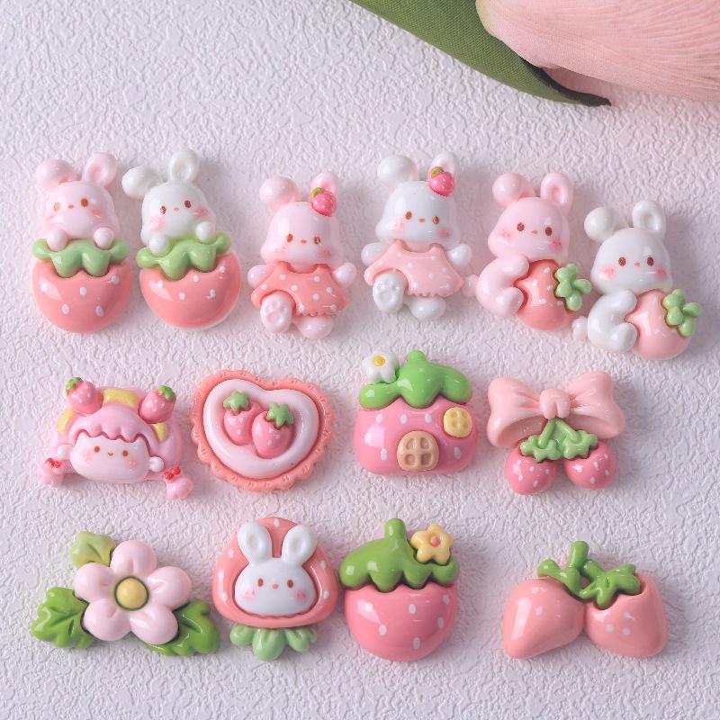 Erdbeer Häschen Haus Harz Haarspange & Schmuck DIY Zubehör für Kinder