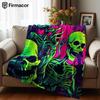 Neongrün Skelett Party Kunst Anime Cartoon Flanelldecke Weiche Warme Decke für Schlafzimmer Sofa Auto Kinder Urlaubsgeschenk
