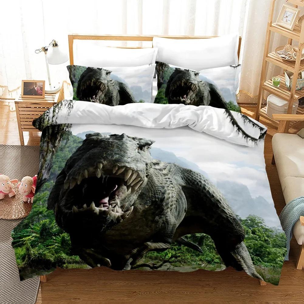 3D Dinosaur Duvet Cover Jurassic Bedding Set for Kids Boys Teen QueenKingFullTwin Microfiber Quilt Cover with 12 Pillowcase