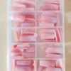 120Pcs Pink-White Gradient Press On Nails, Glossy Long Square French Fake Nails Full Cover Wearable Nail Tips
