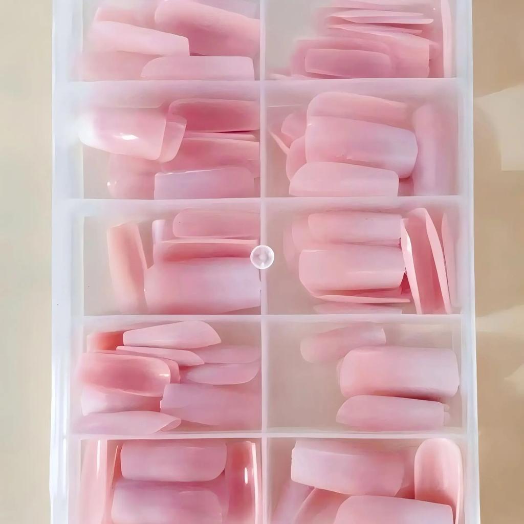 120Pcs Pink-White Gradient Press On Nails, Glossy Long Square French Fake Nails Full Cover Wearable Nail Tips
