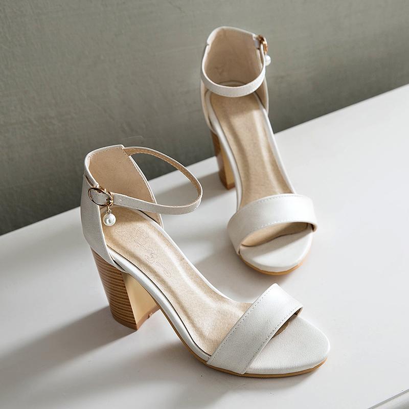 Women's high-heeled sandals summer classic simple and versatile thick-heeled large-size open-toed sandals
