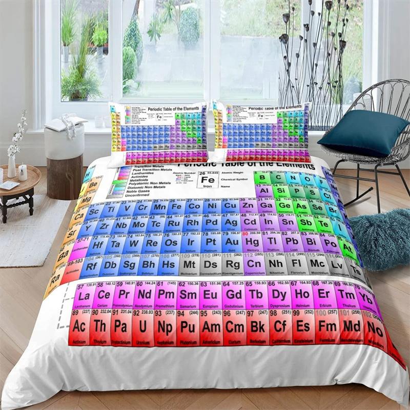 Periodic Table King Queen Duvet Cover Educational Science Chemistry Bedding Set for Students Teachers Element Table Quilt Cover