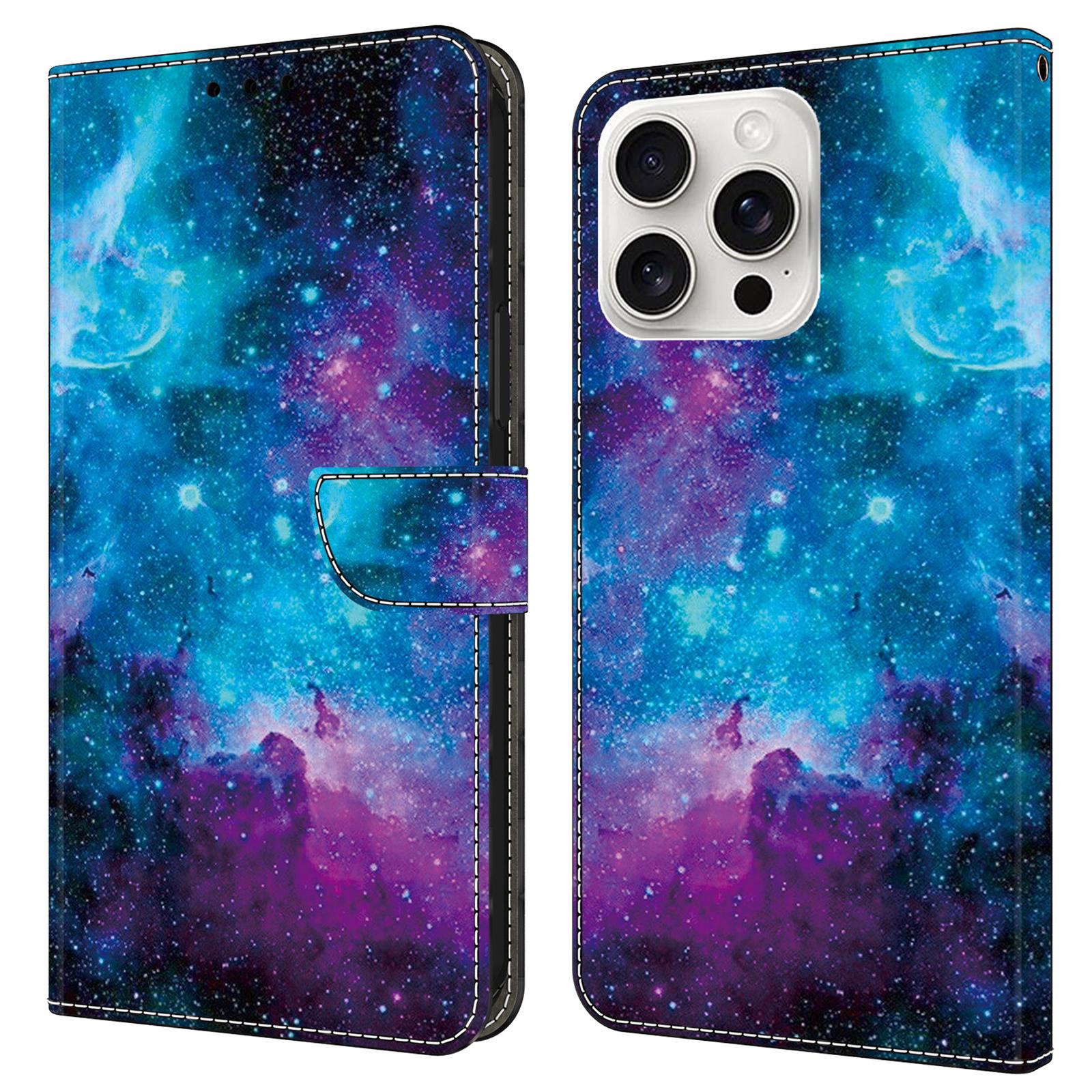 

For iPhone 16 Pro Max Case Pattern Printed Protective Leather Flip Phone Case Starry Sky