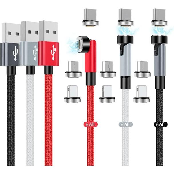 360°&180° Rotation Magnetic USB C Adapter 3 in 1 USB C Magnetic Adapter 3A Fast Charging QC3.0 480Mbps Data Transfer, Silver