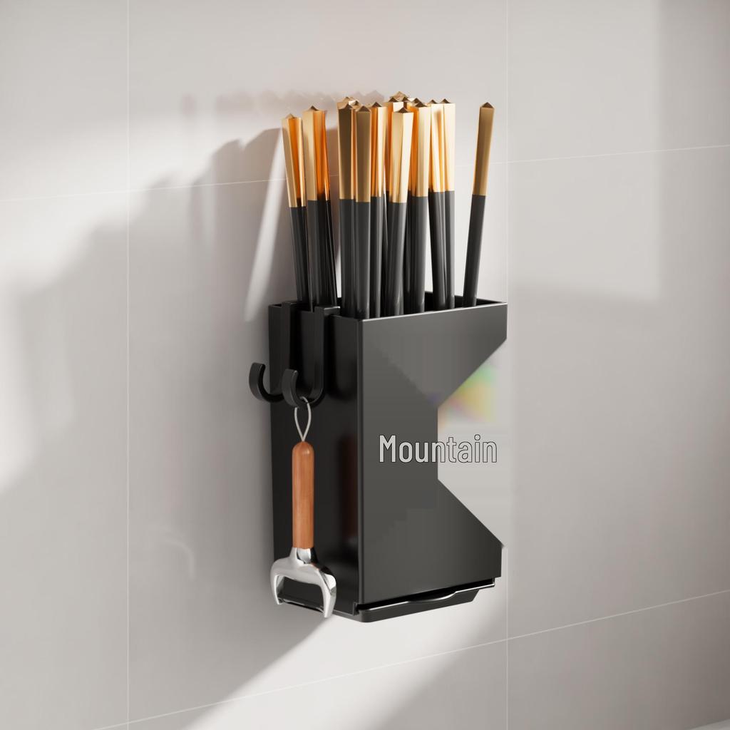 Wall-Mounted Chopstick & Cutlery Holder: Punch-Free Kitchen Organizer and Storage Rack.