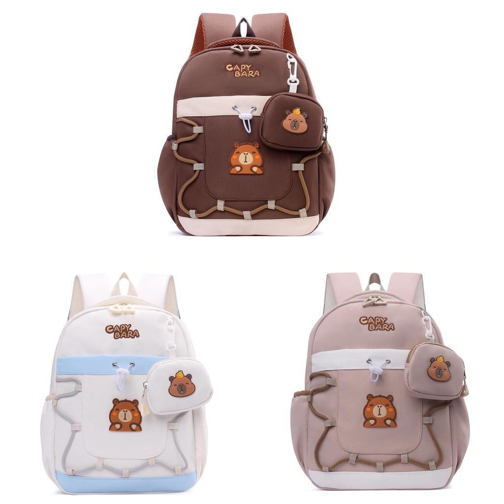 Capybara Childrens Cartoon Style Nylon Backpack With Lightweight Design For School Use