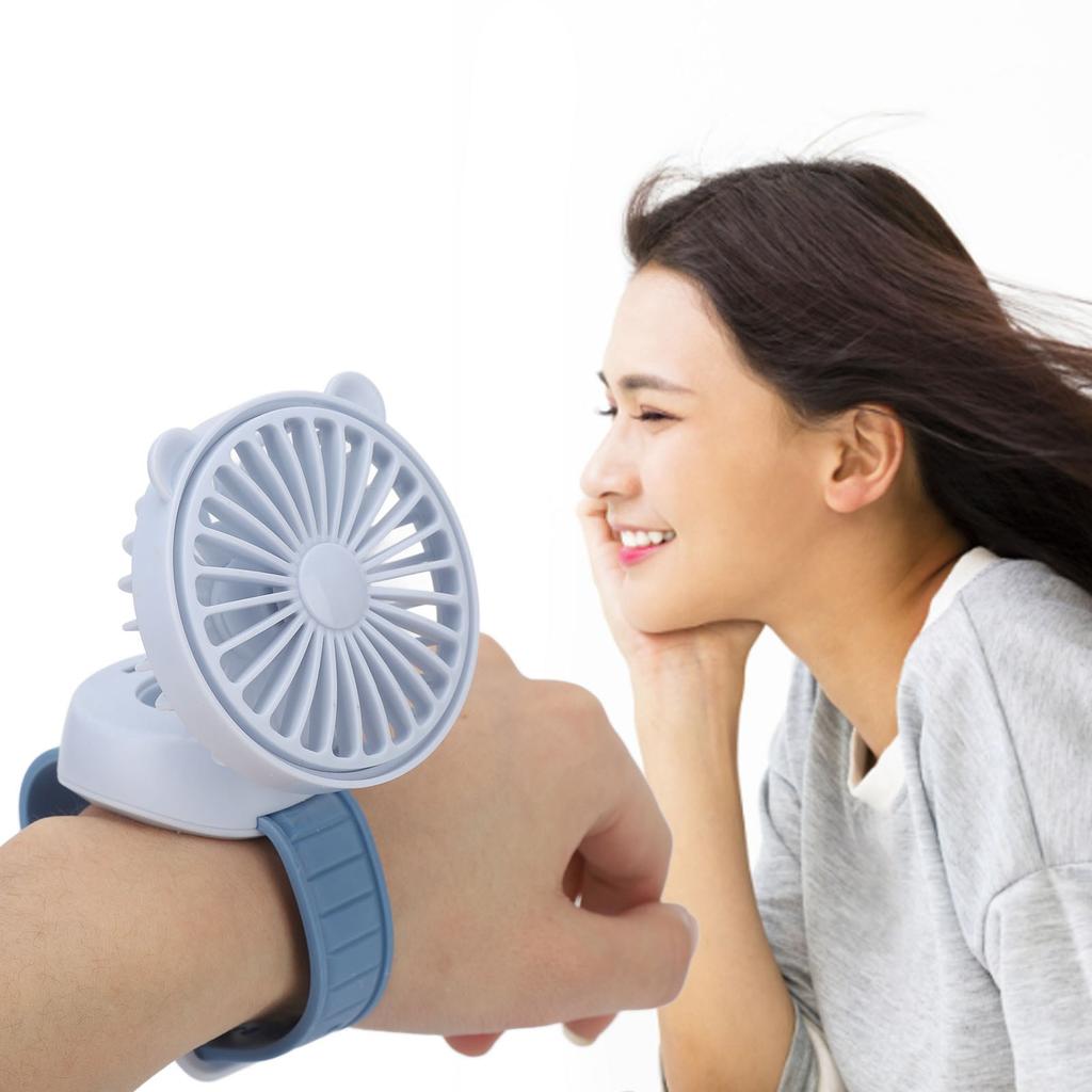Protable Watch Fan with Adjustable Wristband Children Cartoon Electric Fan Built In Battery Blue