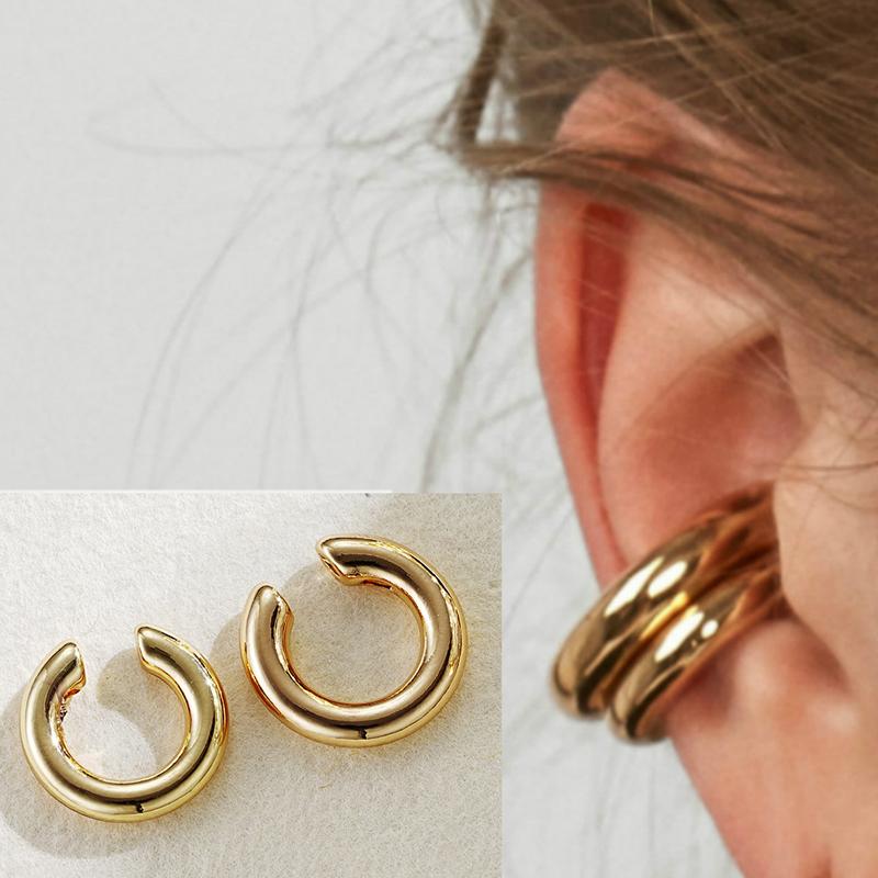 Gold Color Simple Heart Zircon Ear Cuff Clip on Earring for Women No Pierced C Shape Pink Crystal Earcuff Ear Wrap Clips Jewelry