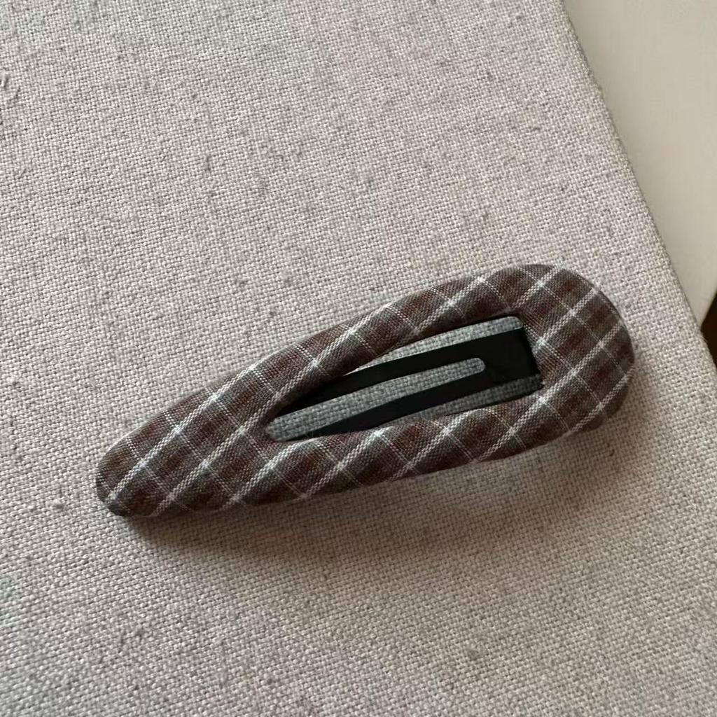 Korean Plaid Fabric BB Hair Clip, Dark Blue Retro Triangle Clip for Bangs