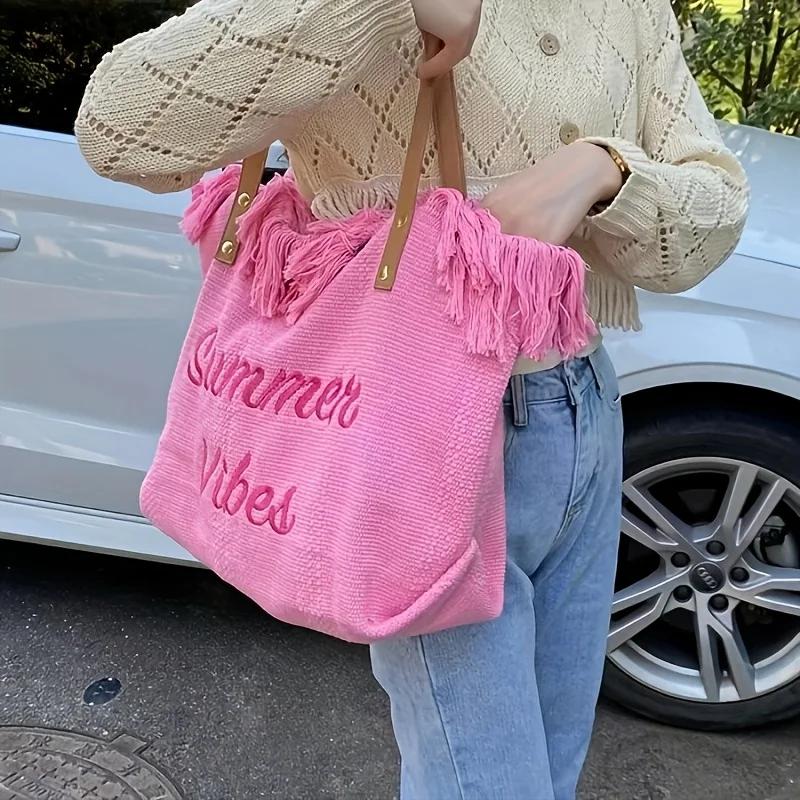 Summer Charm New Embroidered Tassel Handbag with Large Capacity, Available in 5 Colors, Women's Shopping Shoulder Bag