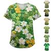 Plus Size Printed Scrub Working Uniform Tops For Women's V-Neck St. Patrick's Day Print Short Sleeve Fun T-Shirts Workwear Tee With Pockets