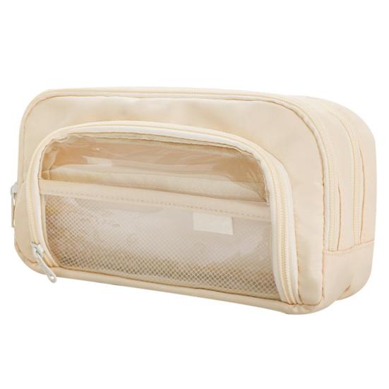 

Прозрачная сумка для ручек с окном, большая вместительная сумка с несколькими карманами, портативная на молнии для мальчиков и девочек, студенческая сумка-карандаш, канцелярский чехол, школьные принадлежности бежевый