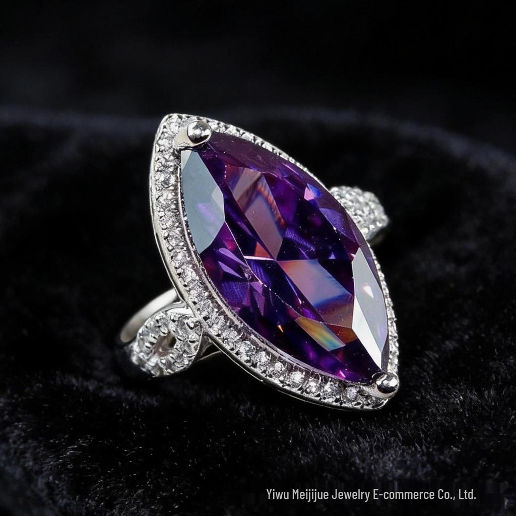 Miki Light Luxury Purple Zircon Marquise Engagement Ring - Versatile High-End Accessory