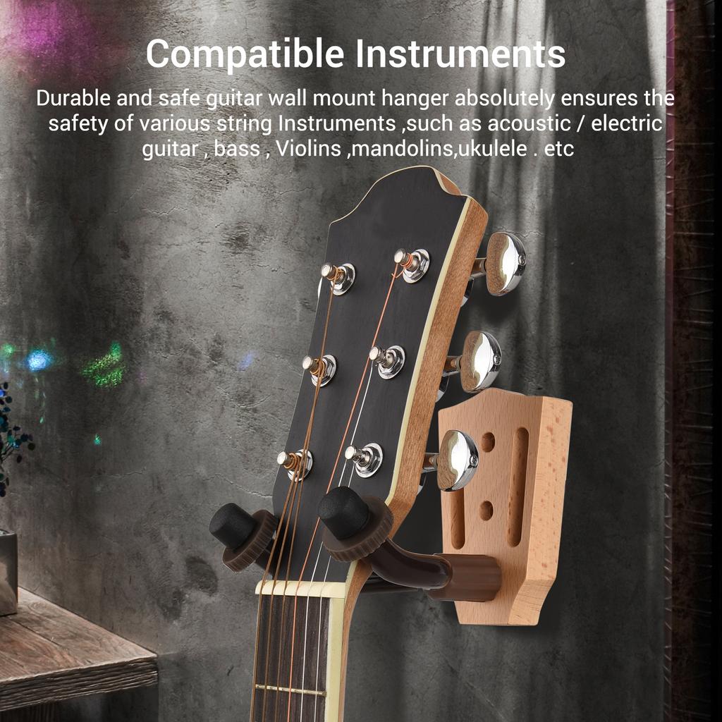Beech Wood Guitar Wall Mount Hanger Wall Hook Holder Stand with Iron Steadying Bars for Electric Acoustic Guitar Bass