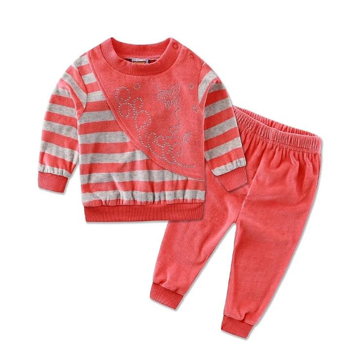 Spring Baby Clothes Set Velvet Casual Boys Child Outfits O-Neck Long-Sleeve 2 Pieces Blouse Pants Girls Kidswear