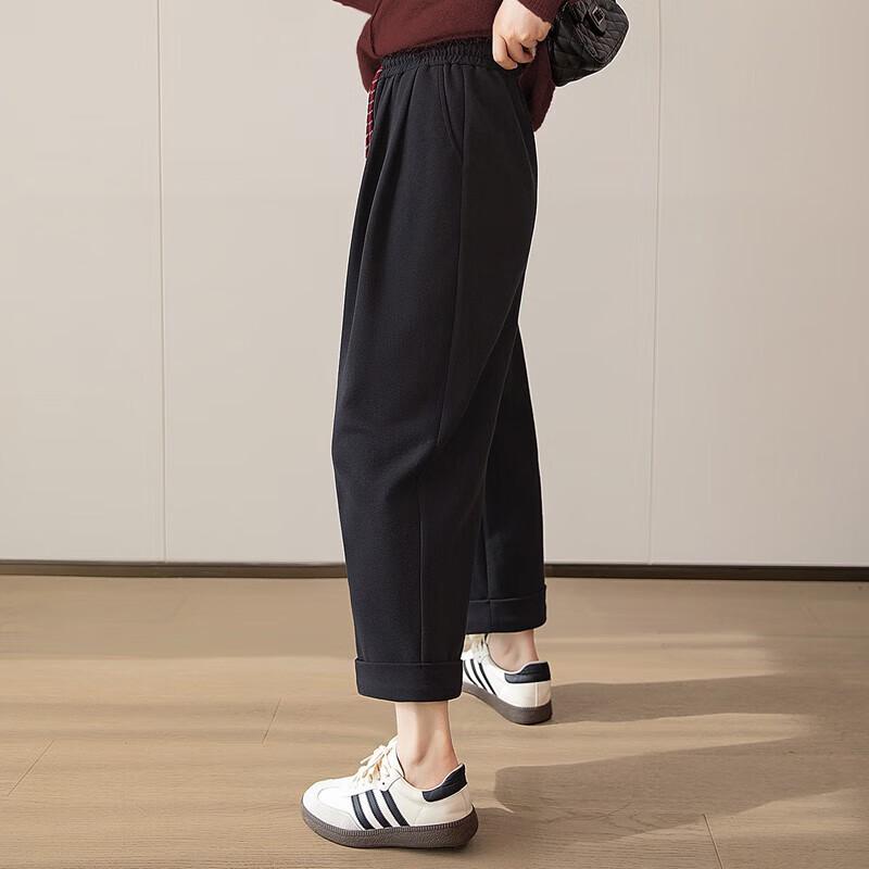 Women's Elastic High-Waist Loose Fit Drawstring Cropped Casual Pants