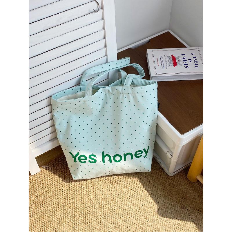 

Korean Style Polka Dot Single Shoulder Bag, Chic Mother and Baby Canvas Tote, Cute Daily Commuter Handbag зелёный