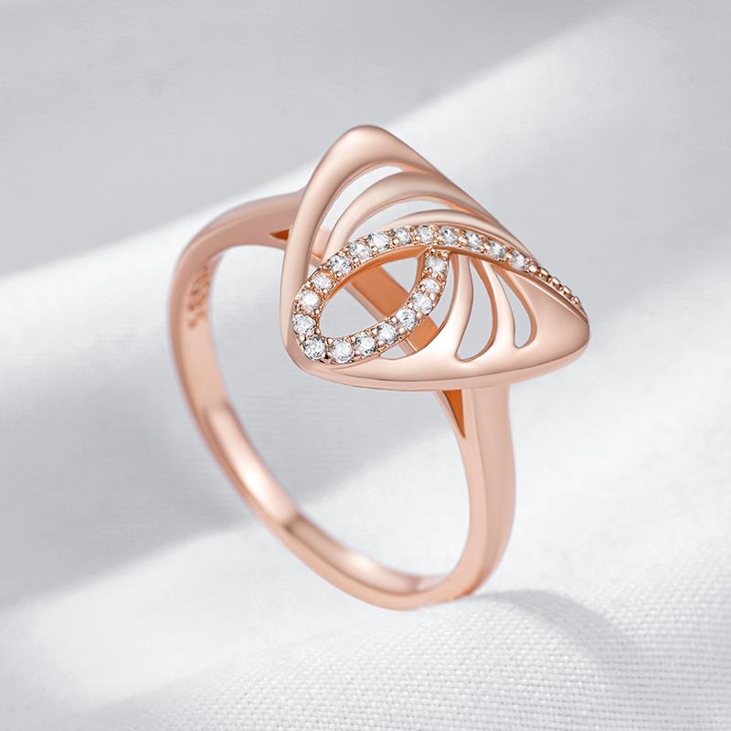 Unique Geometric  Rose Gold Color Ethnic Bridal Ring For Women Shiny Natural Zircon Accessories Daily Fine Jewelry