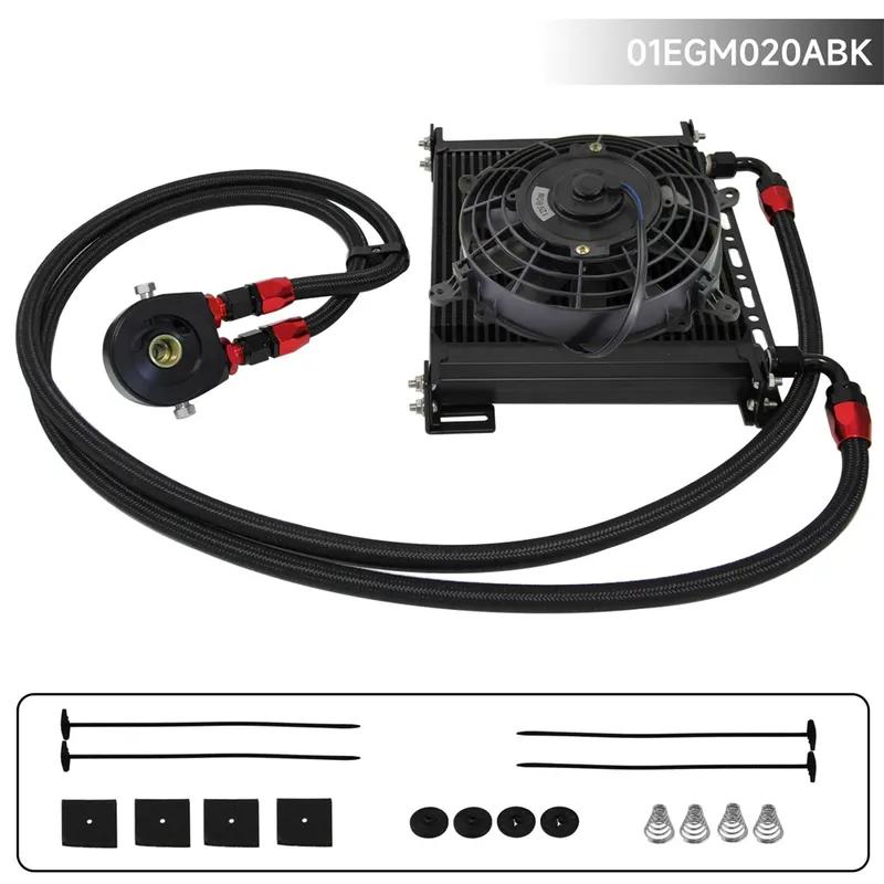 AN8 Engine Oil Cooler 30 Rows + Black 7  Electric Fan + Flat Oil Filter Adapter +Mount Bracket + 2 Oil Hoses