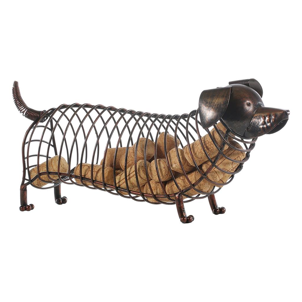 Tooarts Dachshund Wine Cork Container Iron Craft Animal Ornament Gift, Brown, 13.8 * 4.7 * 5.9inches