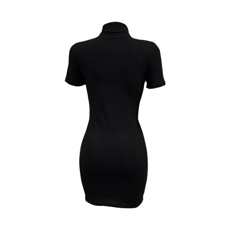Slim Fit Short Dress High Collar Solid Color Short Sleeves Versatile Fashion Temperament