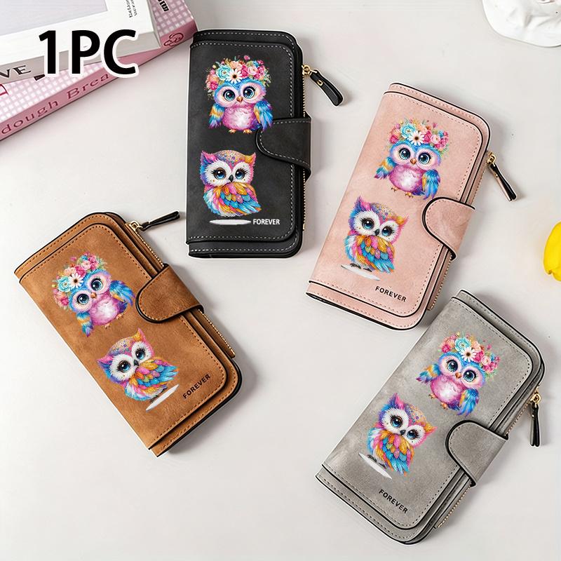 Cute Owl-themed Women's Long Wallet, Featuring a Multifunctional Design with a Convenient Snap Closure, Suitable for Storing Coins, Making It an