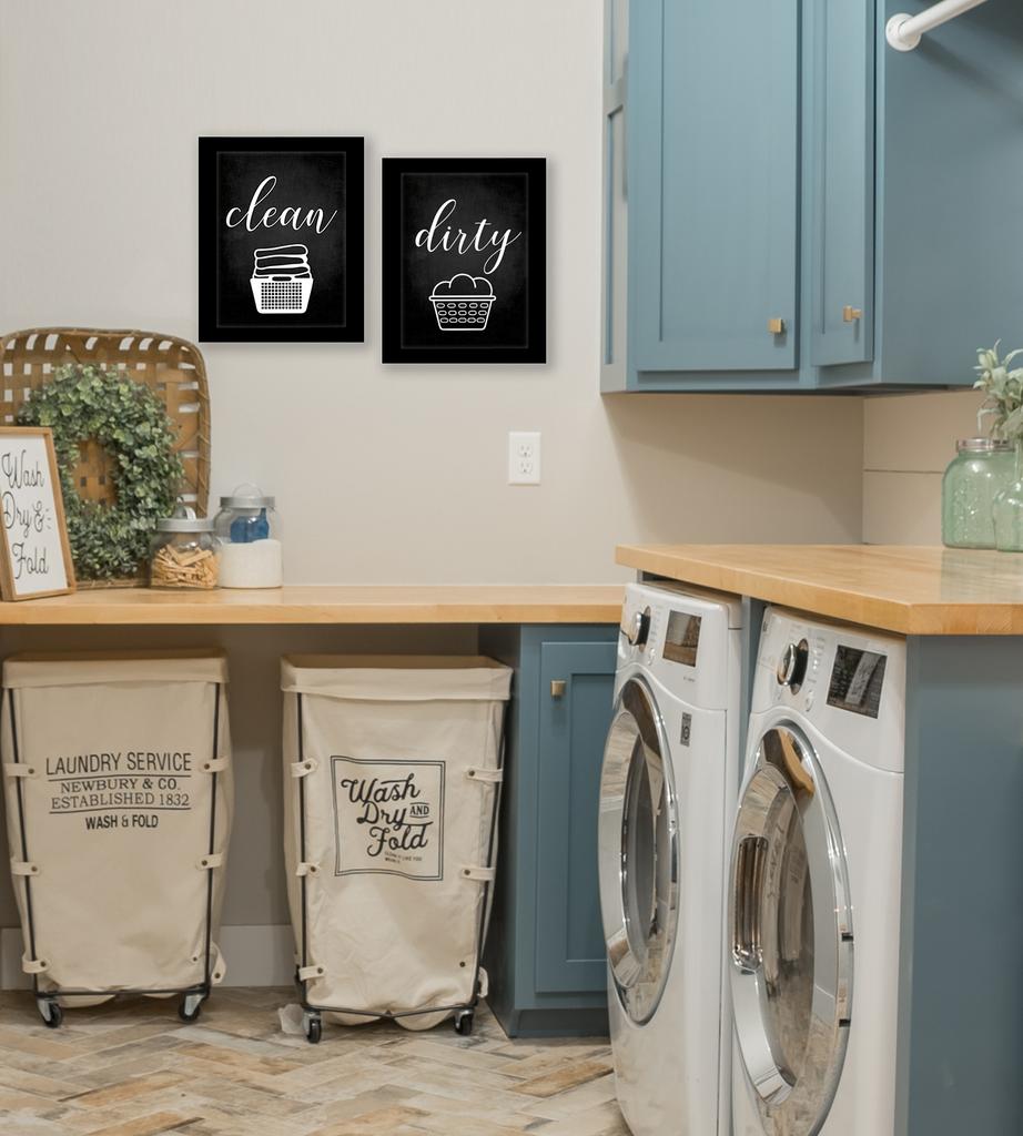 Inkdotpot 2 Piece Laundry Signs for Laundry Room Decor Wash Dry Fold Repeat Poster With Frame, Laundry Room Wall Art Signs Framed