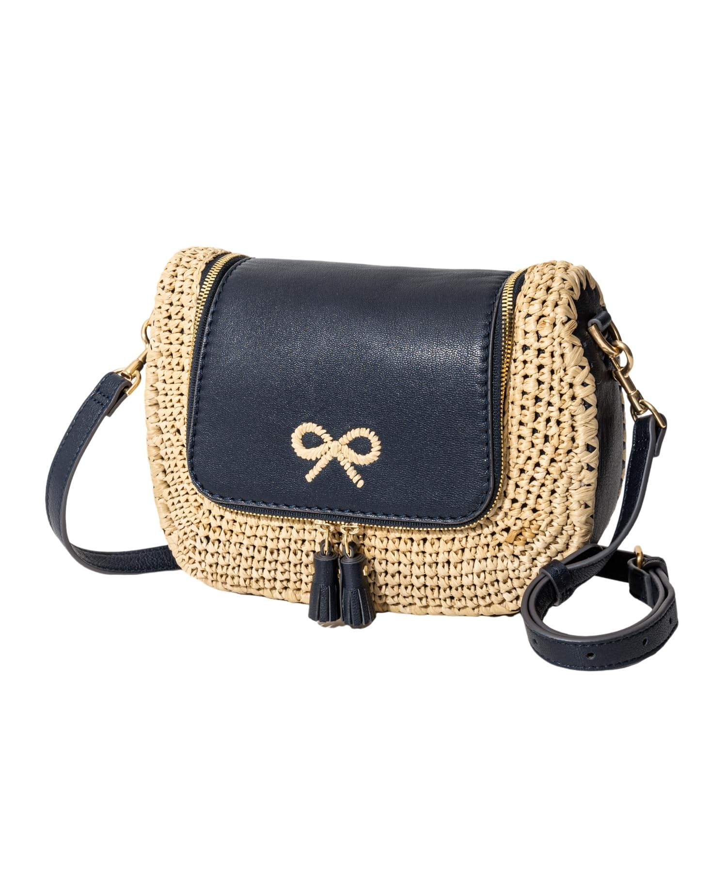 

Shoulder Bag Vere Small Soft Satchel in Capra with Raffia Marine [Anya Hindmarch] Women s [Item]