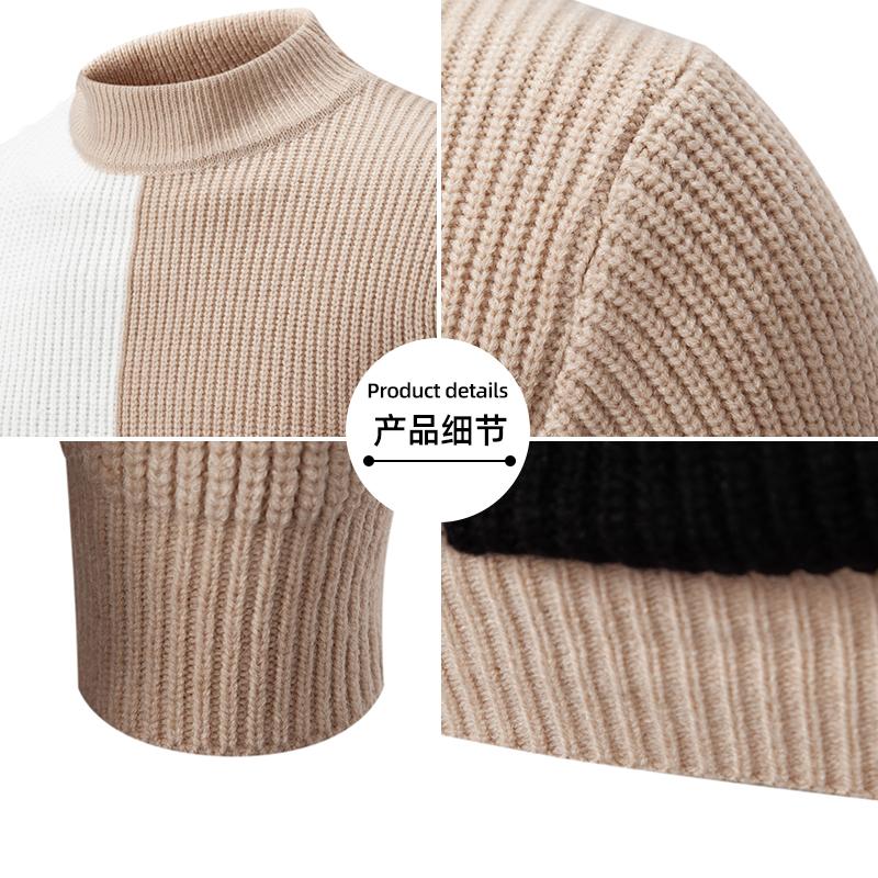 Men's Autumn New Arrival Color Block Pullover Sweater Casual Mock Neck Warm Knitted Fashion Top for Men