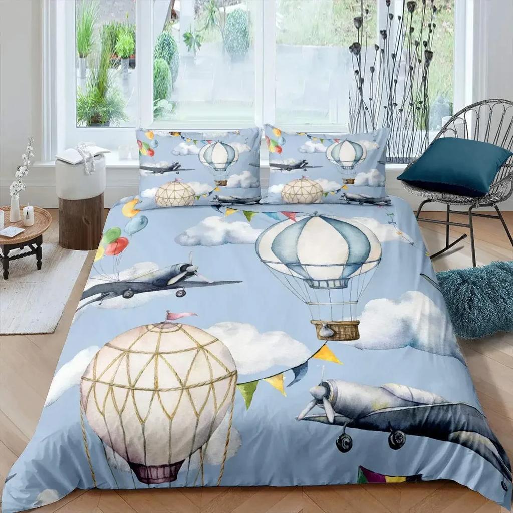Hot Air Balloon Duvet Cover Set Romantic Balloon Bedding Set Extreme Sports Games Comforter Cover Romantic Trip Twin Quilt Cover