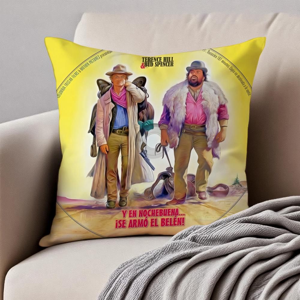 Classic Actor T-Terence Hill and Bud Spencer Cushion Cover Pillowcase Anti-dustmite Invisible Zipper Short Plush Sofa Cushion