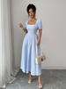 Elegant European-Style Puff Sleeve Striped Dress - Women's Spring/Summer 2026 Collection