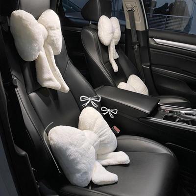 Juego de almohadas cervicales para coche en invierno: Almohada de apoyo para la cabeza y la cintura con lazo de felpa para mayor calidez.