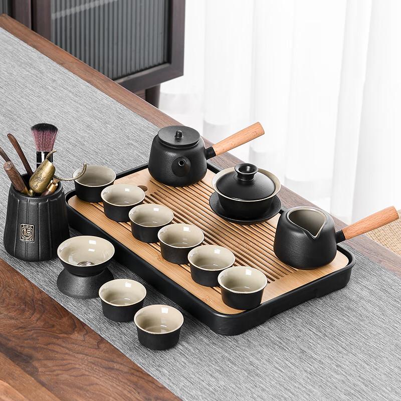 Japanese Style Black Pottery Tea Set