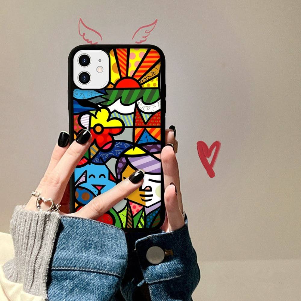 Art R-Romero Britto Phone Case For IPhone 17 16 15 14 13 Plus 12 11 Pro Max PC+TPU Cases Back Cover
