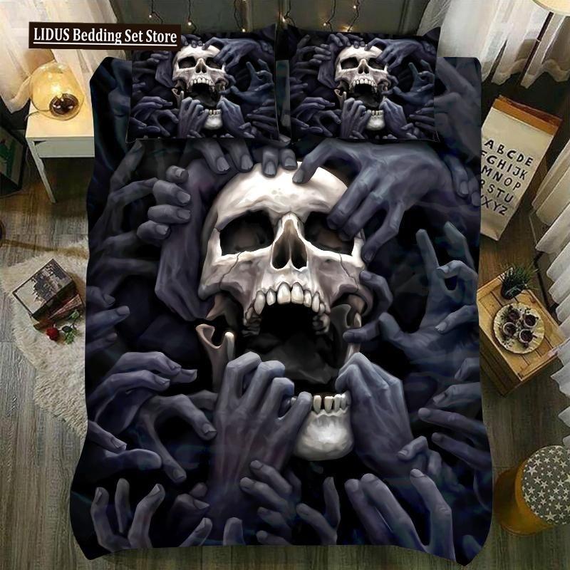 Skull Chevalier Duvet Cover Set King Size Horror Skeleton Bedding Set Day Of The Death Comforter Cover 2/3pcs For Boys Men Gifts