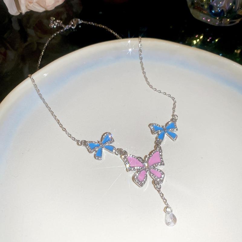 Flower Fairy~ Flower Drip Oil Diamond Butterfly Stud Earrings Necklace Set Super Fairy Sweet Wind Design Sense Jewelry Girl